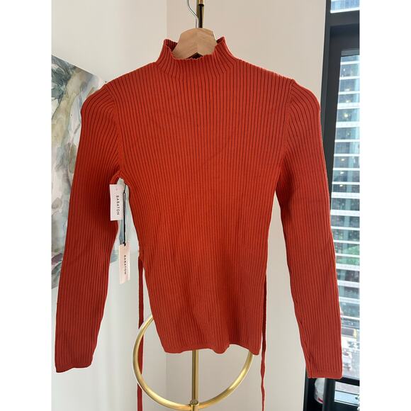 Aritzia Babaton | Orange Sculpt Knit Tie-Back Long-Sleeve Sweater | Sz XS - Picture 4 of 8